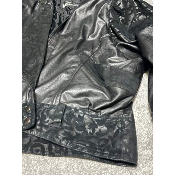Vintage Winlit Western Lace Pattern Leather Jacket Women's Size Medium Black - Picture 2 of 16